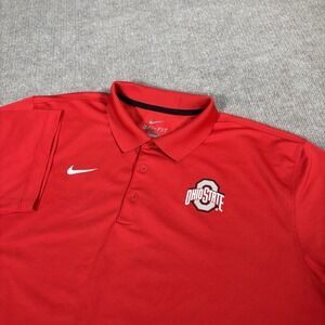 Nike Ohio State Buckeyes Polo Shirt‎ Mens XL Short Sleeve Red Dri Fit Logo Golf